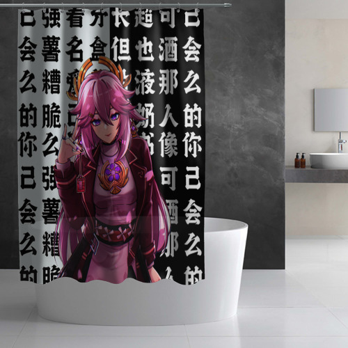 Штора 3D для ванной Яэ Мико стильная Геншин Импакт Genshin Impact - фото 3