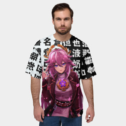 Мужская футболка oversize 3D Яэ Мико стильная Геншин Импакт Genshin Impact - фото 2