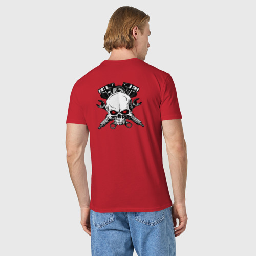 Мужская футболка хлопок с принтом Biкer skull, вид сзади #2