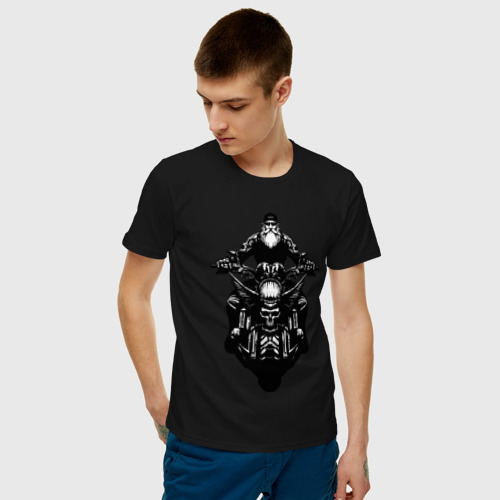 Мужская футболка хлопок Biкer skull , цвет черный - фото 3