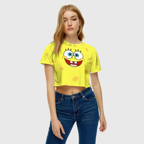 Женская футболка Crop-top 3D Спанч боб пара
