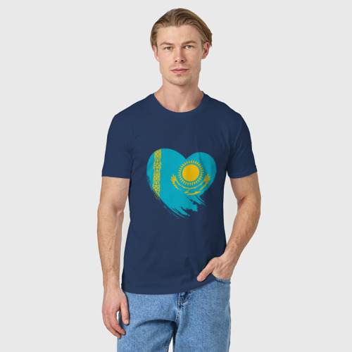 Мужская футболка хлопок Сердце - Казахстан, цвет темно-синий - фото 3