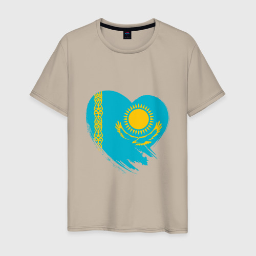 Мужская футболка хлопок Сердце - Казахстан, цвет миндальный