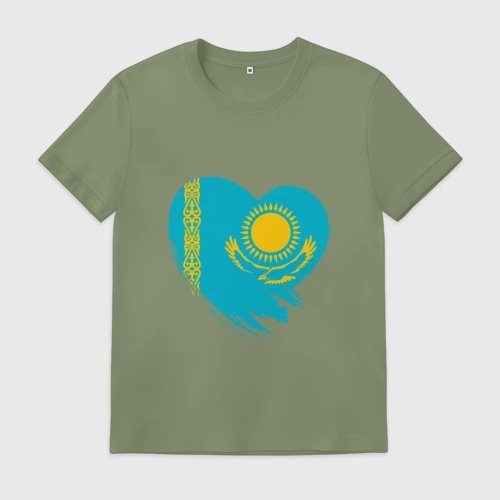 Мужская футболка хлопок с принтом Сердце - Казахстан, вид спереди #2