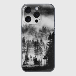 Чехол для iPhone 15 Pro Max силиконовый с защитой камеры Туманный лес - темный