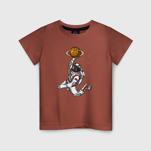 Детская футболка хлопок с принтом Космический баскетболист, вид спереди #2
