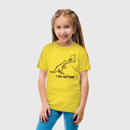 Детская футболка хлопок T-rex can't dunk, цвет желтый - фото 5