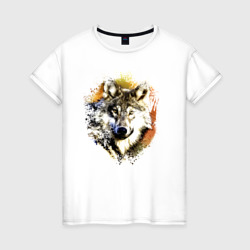Женская футболка хлопок Акварельный волк