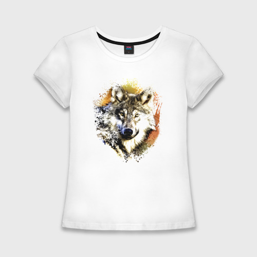 Женская футболка хлопок Slim Акварельный волк
