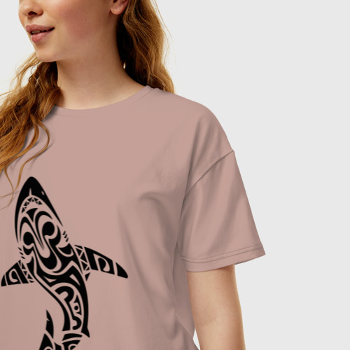 Женская футболка хлопок Oversize Shark's tattoo, цвет пыльно-розовый - фото 3