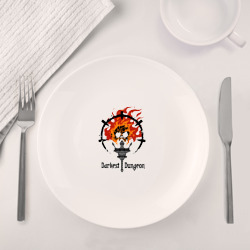Набор: тарелка кружка с принтом Darkest Dungeon - skull logo для любого человека, вид спереди №4. Цвет основы: белый