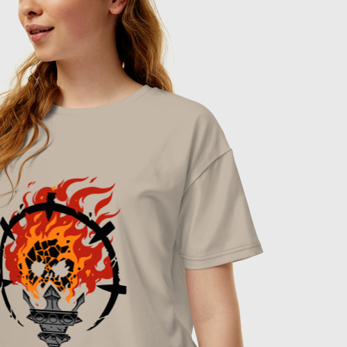 Женская футболка хлопок Oversize Darkest Dungeon - skull logo, цвет миндальный - фото 3