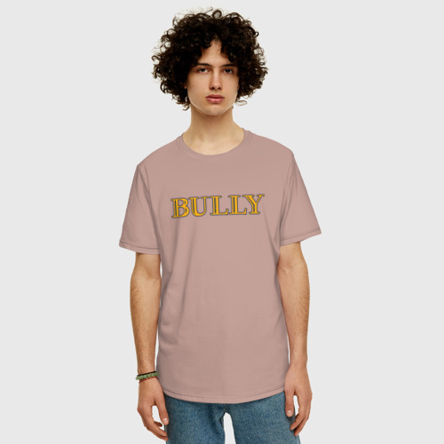 Мужская футболка хлопок Oversize Bully big logo, цвет пыльно-розовый - фото 3