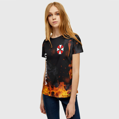 Женская футболка 3D с принтом Umbrella Corporation Огонь, фото на моделе #1