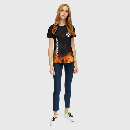 Женская футболка 3D с принтом Umbrella Corporation Огонь, вид сбоку #3