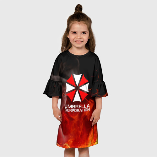 Детское платье 3D с принтом Umbrella Corporation пламя, вид сбоку #3