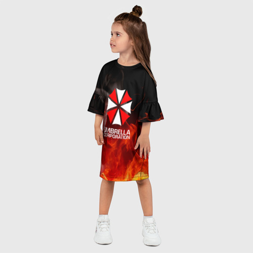 Детское платье 3D с принтом Umbrella Corporation пламя, фото на моделе #1