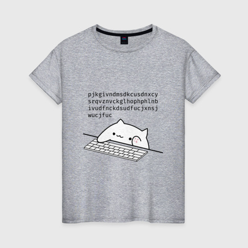 Женская футболка хлопок Кот на клавиатуре, цвет меланж