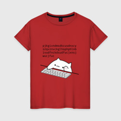 Женская футболка хлопок Кот на клавиатуре