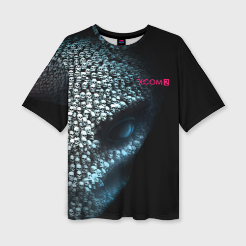 Женская футболка оверсайз с принтом X-COM 2 Alien skulls, вид спереди №1