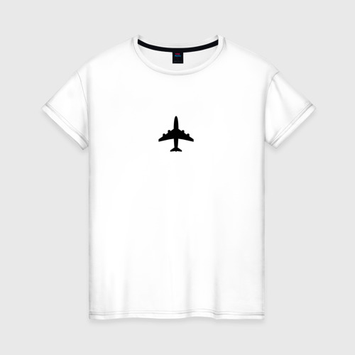 Женская футболка из хлопка с принтом Самолет в отпуск, вид спереди №1