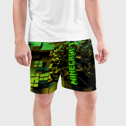 Мужские шорты спортивные с принтом Minecraft, pattern 2022, фото на моделе #1