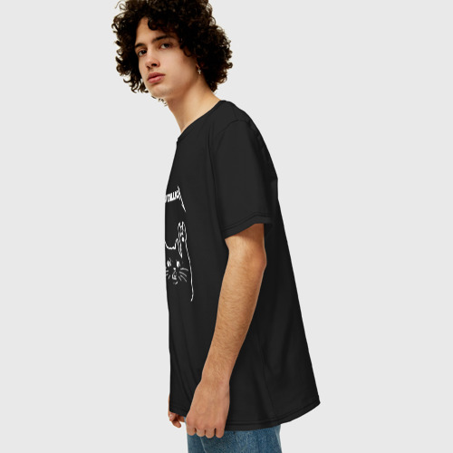 Мужская футболка хлопок Oversize с принтом Мяуталика, вид сбоку #3