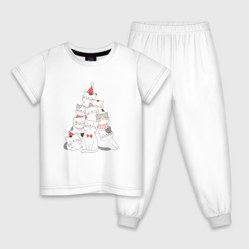 Детская пижама из хлопка с принтом Котоёлка новый год, вид спереди №1