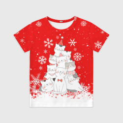 Детская футболка 3D Котоёлка на новый год