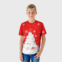 Детская футболка 3D Котоёлка на новый год - фото 2