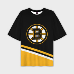 Мужская футболка oversize 3D Бостон Брюинз, Boston Bruins Диагональные полосы