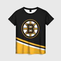 Женская футболка 3D Бостон Брюинз, Boston Bruins Диагональные полосы