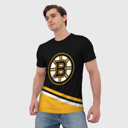 Мужская футболка 3D Бостон Брюинз, Boston Bruins Диагональные полосы - фото 2