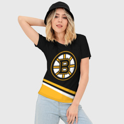 Женская футболка 3D Slim Бостон Брюинз, Boston Bruins Диагональные полосы - фото 2
