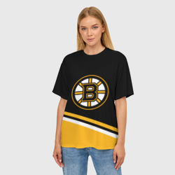 Женская футболка oversize 3D Бостон Брюинз, Boston Bruins Диагональные полосы - фото 2