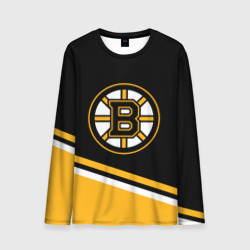 Мужской лонгслив 3D Бостон Брюинз, Boston Bruins Диагональные полосы