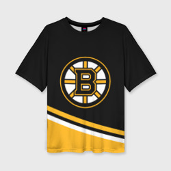 Женская футболка oversize 3D Бостон Брюинз, Boston Bruins Диагональные полосы