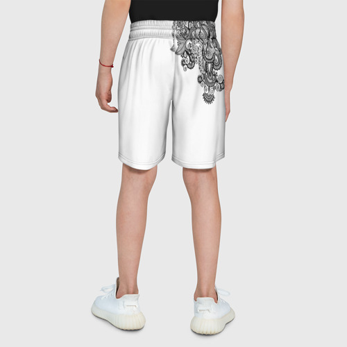 Детские спортивные шорты 3D с принтом Черно Белые КруЖева, вид сзади #2