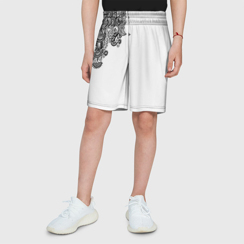 Детские спортивные шорты 3D с принтом Черно Белые КруЖева, вид сбоку #3