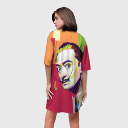 Платье с принтом I am just not normal - Salvador Dali для женщины, вид на модели сзади №2. Цвет основы: белый