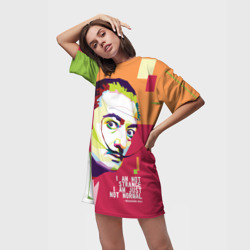 Платье с принтом I am just not normal - Salvador Dali для женщины, вид на модели спереди №2. Цвет основы: белый