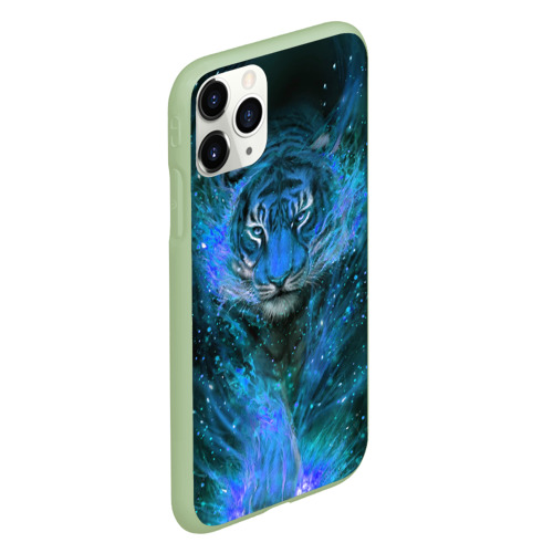 Чехол для iPhone 11 Pro матовый с принтом Водяной голубой Тигр, вид сбоку #3