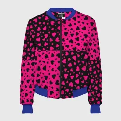Женский бомбер 3D Черно-Розовые сердца