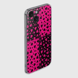 Чехол для iPhone 15 силиконовый с защитой камеры Черно-Розовые сердца - фото 2