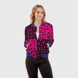 Женский бомбер 3D Черно-Розовые сердца - фото 2