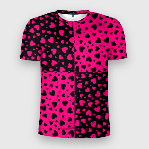 Мужская футболка 3D Slim Черно-Розовые сердца, цвет 3D печать