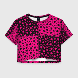 Женская футболка Crop-top 3D Черно-Розовые сердца