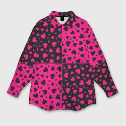 Женская рубашка oversize 3D Черно-Розовые сердца