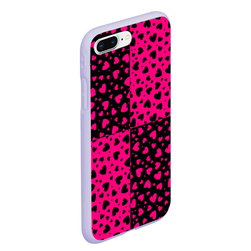 Чехол для iPhone 7Plus/8 Plus матовый Черно-Розовые сердца, цвет светло-сиреневый - фото 3