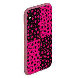Чехол для iPhone XS Max матовый Черно-Розовые сердца - фото 2